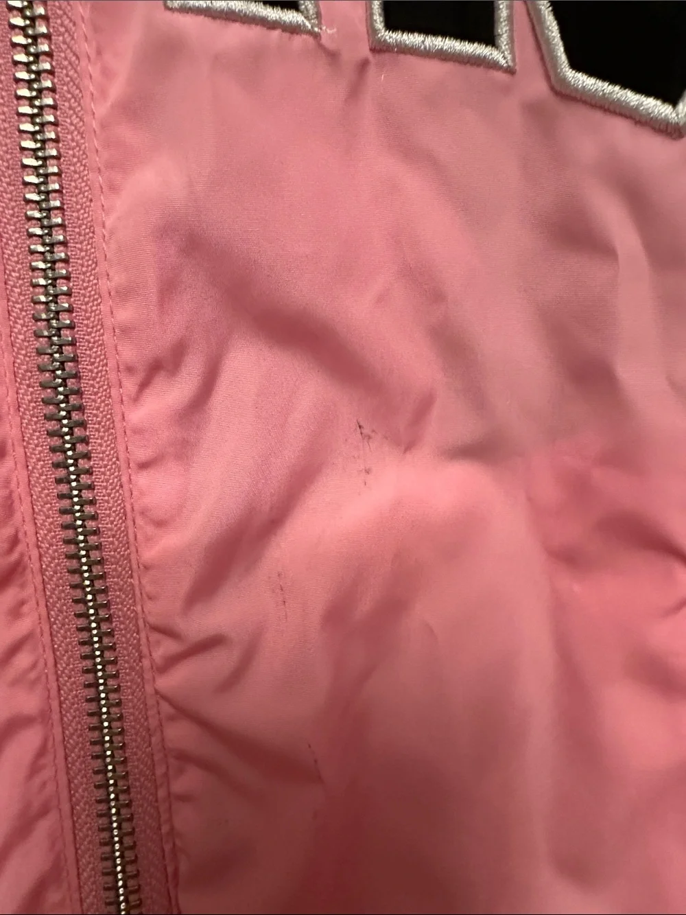 Justice Pink Varsity-Style Bomber Jacket with Black Trim